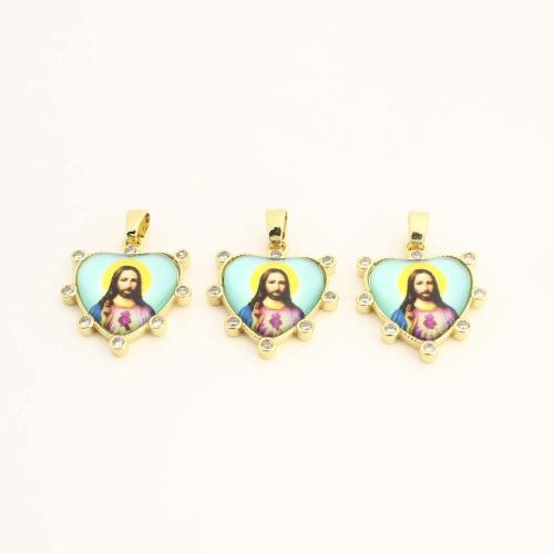 Cubique Pendentif en laiton zircon pavent, avec plastique, coeur, DIY & pavé de micro zircon, Or, Vendu par PC