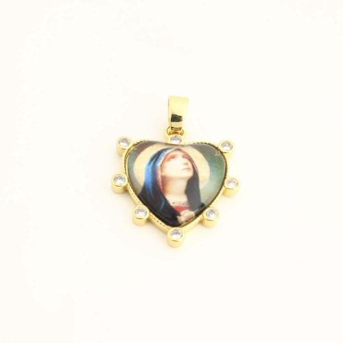 Cubique Pendentif en laiton zircon pavent, avec plastique, coeur, DIY & pavé de micro zircon, Or, Vendu par PC