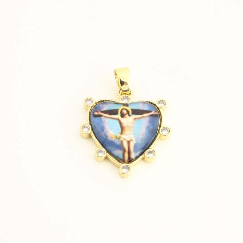 Cubique Pendentif en laiton zircon pavent, avec plastique, coeur, DIY & pavé de micro zircon, Or, Vendu par PC