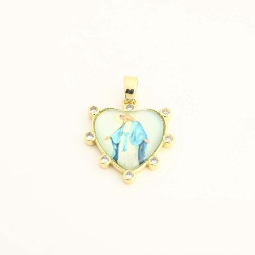 Cubique Pendentif en laiton zircon pavent, avec plastique, coeur, DIY & pavé de micro zircon, Or, Vendu par PC