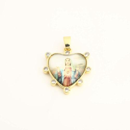 Cubique Pendentif en laiton zircon pavent, avec plastique, coeur, DIY & pavé de micro zircon, Or, Vendu par PC