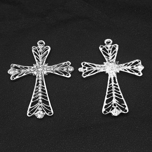 Zink Alloy Rhinestone Hängen, Cross, silver pläterad, DIY & med strass, silver, 71x101mm, Säljs av PC