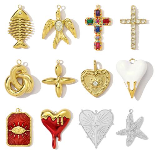 Stainless Steel Pendants 304 Stainless Steel gold color plated DIY & micro pave cubic zirconia & enamel & with rhinestone Sold By Bag