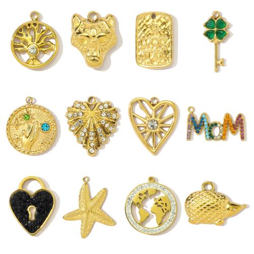 Stainless Steel Pendants 304 Stainless Steel with Clay gold color plated DIY & micro pave cubic zirconia & with rhinestone Sold By Bag