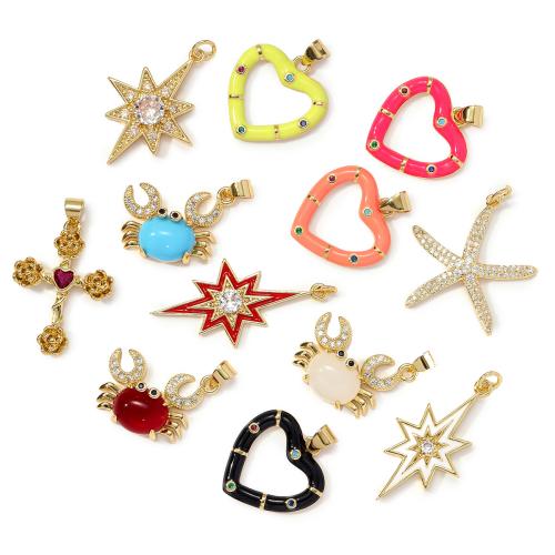 Kubik Zirkonium mikro bana Mässing hängande, med Natursten, plated, DIY & micro bana cubic zirconia & emalj, fler färger för val, nickel, bly och kadmium gratis, 3PC/Bag, Säljs av Bag