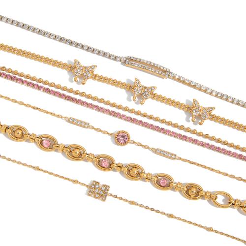 Fashion Stainless Steel Jewelry Sets 304 Stainless Steel plated & micro pave cubic zirconia & for woman golden Sold By PC
