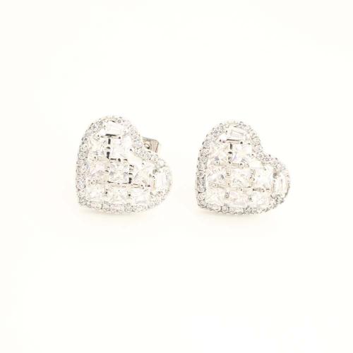 Goujon Laiton, coeur, bijoux de mode & pavé de micro zircon & pour femme, plus de couleurs à choisir, Vendu par paire