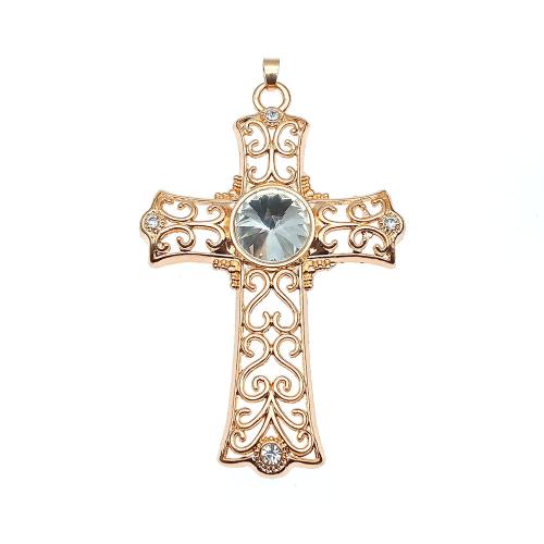Sinc Alloy Rhinestone Pendants, Cross, dath an óir plated, DIY & le rhinestone, órga, Díolta De réir PC