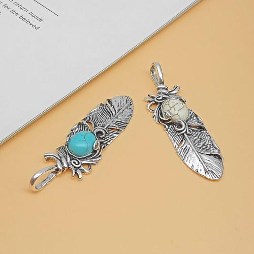 Zinklegering veren hangers, Zinc Alloy, met Edelsteen, Veer, silver plated, DIY, zilver, Verkocht door PC