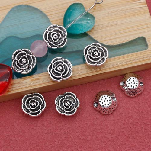 Zinklegering Sieraden Kralen, Zinc Alloy, Rose, silver plated, DIY, zilver, 9.50x4mm, Binnendiameter:Ca 1.6mm, 200pC's/Bag, Verkocht door Bag
