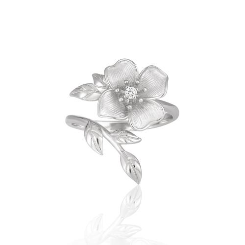 925 de prata esterlina Cuff Ring Finger, Flor, platinado, micro pavimento em zircônia cúbica & para mulher, tamanho:7, vendido por PC