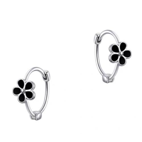 925 Sterling Silver Huggie Hoop náušnice, Květina, pro ženy & epoxy samolepky, více barev na výběr, 10mm, Prodáno By Pair
