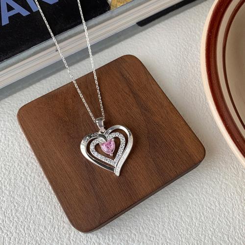 925 Sterling Silver Necklace with 2inch extender chain Heart cross chain & for woman & with rhinestone silver color Approx 0.6mm Length Approx 15.7 Inch Sold By PC