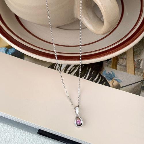 925 Sterling Silver Necklace with 2inch extender chain Teardrop platinum plated cross chain & micro pave cubic zirconia & for woman Length Approx 15.7 Inch Sold By PC