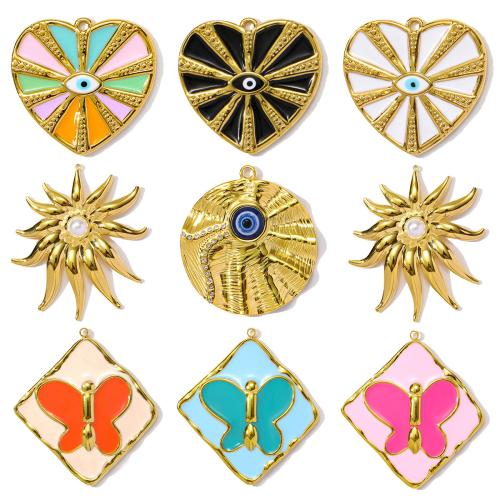 Stainless Steel Pendants 304 Stainless Steel with ABS Plastic Pearl & Resin gold color plated DIY & enamel & with rhinestone Sold By Bag