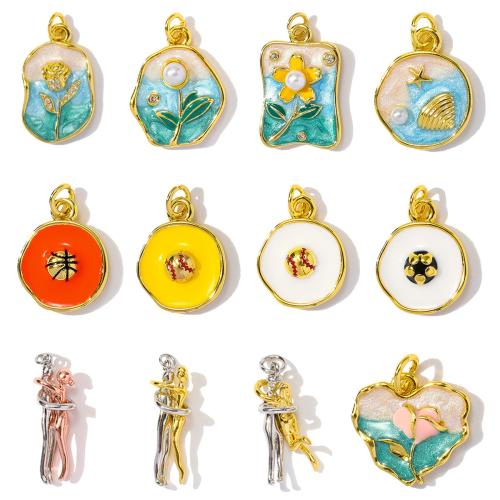 Cubique Pendentif en laiton zircon pavent, avec Plastique ABS perle, Placage, DIY & pavé de micro zircon & émail, plus de couleurs à choisir, protéger l'environnement, sans nickel, plomb et cadmium, 3PC/sac, Vendu par sac