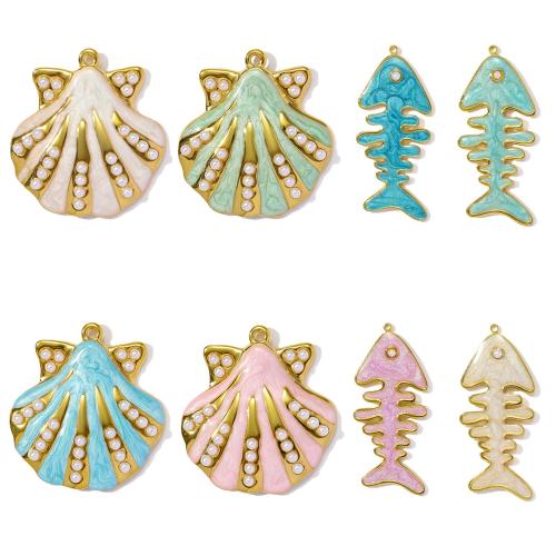 Stainless Steel Pendants 304 Stainless Steel with ABS Plastic Pearl gold color plated DIY & enamel Sold By Bag
