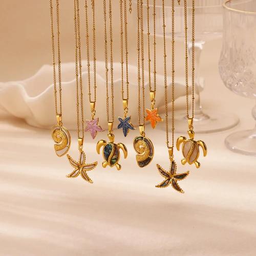 Collier de bijoux en acier inoxydable, Acier inoxydable 304, avec coquille blanche, Placage, bijoux de mode & styles différents pour le choix & pour femme, doré, Longueur Environ 21-50 cm, Vendu par PC