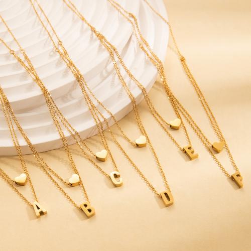 Stainless Steel Jewelry Necklace 304 Stainless Steel Alphabet Letter gold color plated Double Layer & for woman Sold By PC