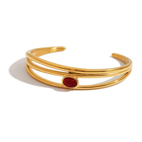 Stainless Steel Bangle 304 Stainless Steel with Natural Stone plated fashion jewelry & for woman & hollow golden Sold By PC