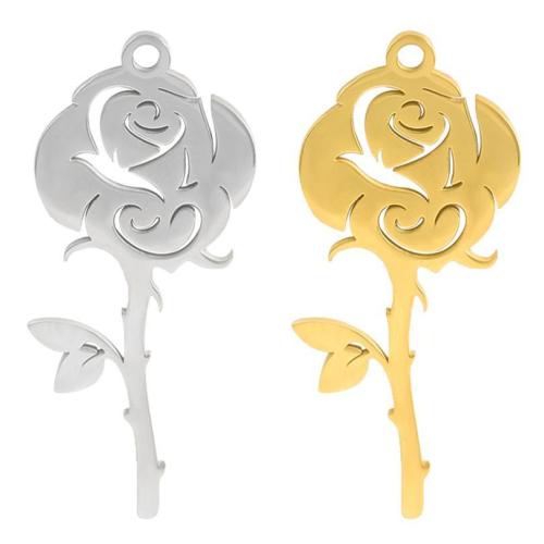 Acciaio inossidabile del pendente del fiore, 304 acciaio inox, Rose, placcato, DIY, nessuno, 10PC/borsa, Venduto da borsa