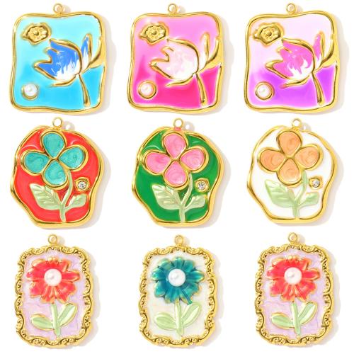 Stainless Steel Pendants 304 Stainless Steel with ABS Plastic gold color plated DIY & enamel & with rhinestone 3/Bag Sold By Bag