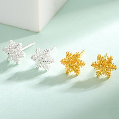 925 Sterling Sølv Stud Earring, Snowflake, mode smykker & for kvinde, flere farver til valg, 6.80x7.70mm, Solgt af par