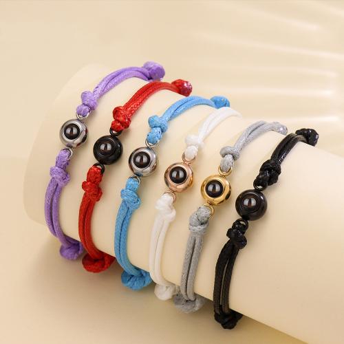 Acier inoxydable 304 Miniature Projection Bracelet, avec corde de cire, Rond, unisexe & réglable, plus de couleurs à choisir, Longueur Environ 6-10 pouce, Vendu par PC