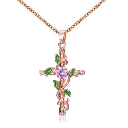 Brass Necklace with 2.2inch extender chain Cross plated cross chain & Unisex & with rhinestone Length Approx 18.5 Inch Sold By PC