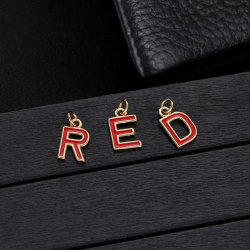 Brass Jewelry Pendants Alphabet Letter gold color plated DIY & enamel red nickel lead & cadmium free Sold By Bag