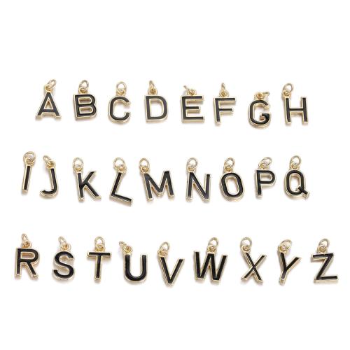 Brass Jewelry Pendants Alphabet Letter gold color plated DIY & enamel black nickel lead & cadmium free Sold By Bag