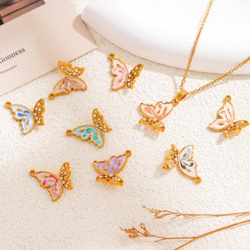 Stainless Steel Animal Pendants 316 Stainless Steel with Plastic Pearl gold color plated DIY & micro pave cubic zirconia & enamel nickel lead & cadmium free Sold By PC
