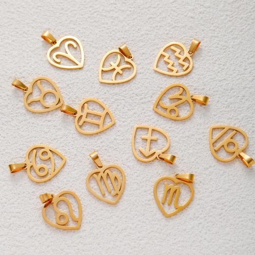 Aço inoxidável Constellation Pendant, Aço inoxidável 304, 12 Signos do Zodíaco, cromado de cor dourada, DIY, Mais cores pare escolha, vendido por PC