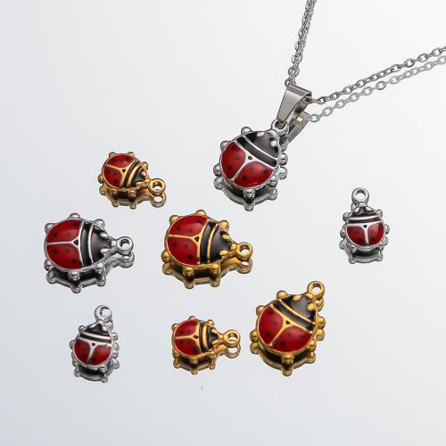 Stainless Steel Animal Pendants 304 Stainless Steel Ladybug gold color plated DIY & enamel Sold By PC