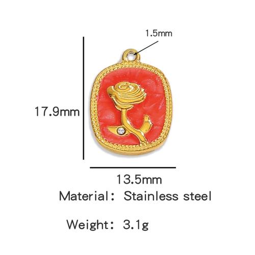 Stainless Steel Pendants 304 Stainless Steel gold color plated DIY & enamel & with rhinestone Sold By Bag