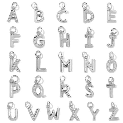 Messing Schmuck Anhänger, Alphabet-Buchstabe, plattiert, DIY, Silberfarbe, frei von Nickel, Blei & Kadmium, 5PCs/Tasche, verkauft von Tasche