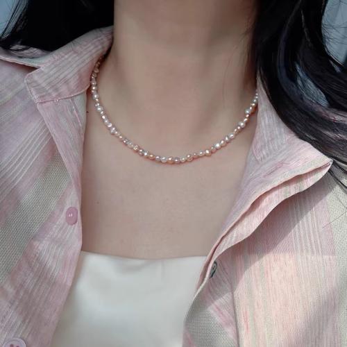 Natural Freshwater Pearl Necklace with 925 Sterling Silver Baroque fashion jewelry Sold By Strand