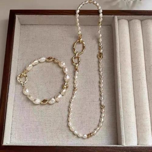Natural Cultured Freshwater Pearl Jewelry Sets with Brass gold color plated fashion jewelry Sold By Strand