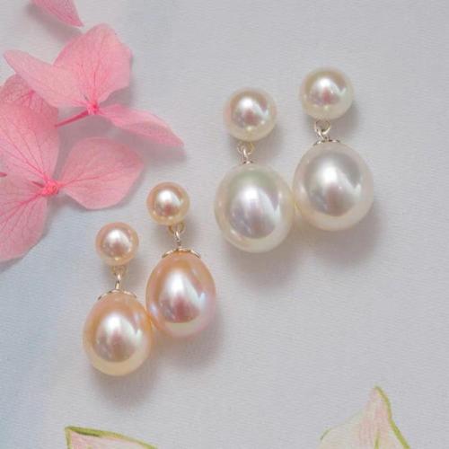 Sladkovodní Pearl náušnice, s Mosaz, Rýže, módní šperky, více barev na výběr, 6x8mm, Prodáno By Pair