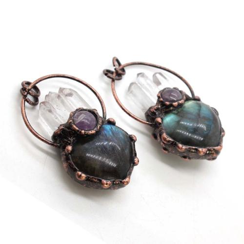 Gemstone Pendants Jewelry Labradorite with Clear Quartz & Zinc Alloy polished DIY Sold By PC