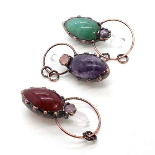 Gemstone Hängen Smycken, Ädelsten, med Clear Quartz & Zink Alloy, plated, DIY & olika material för val & ihålig, 60x34mm, Säljs av PC