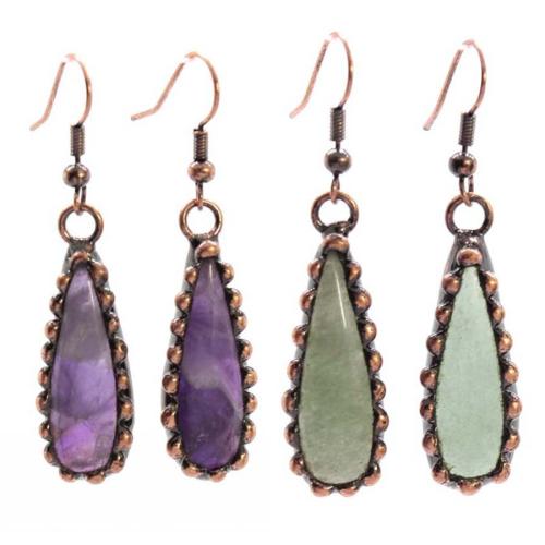 Gemstone Earrings, misto de pedras semi-preciosas, with liga de zinco, Lágrima, banhado, joias de moda & materiais diferentes para a escolha & para mulher, 33x11mm, vendido por par