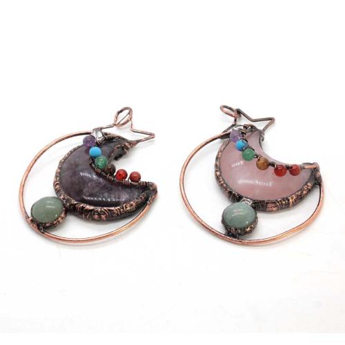 Gemstone Hängen Smycken, Ädelsten, med Zink Alloy, Månen och Star, plated, DIY & olika material för val & ihålig, 64x49mm, Säljs av PC