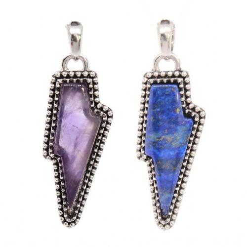 Biżuteria wisiorki kamienie, Kamień szlachetny, ze Stop cynku, Symbol błyskawicy, obyty, DIY & do wyboru różne materiały, 46x17mm, sprzedane przez PC