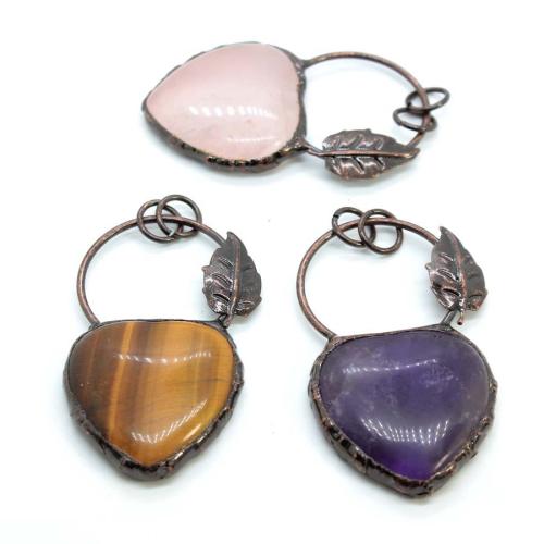 Pendants Gemstone Jewelry, le Sinc Alloy, dath práis antique plátáilte, DIY & ábhair éagsúla do rogha & log, 56x32mm, Díolta De réir PC