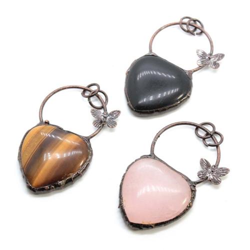 Pendants Gemstone Jewelry, le Sinc Alloy, dath práis antique plátáilte, DIY & ábhair éagsúla do rogha & log, 56x32mm, Díolta De réir PC
