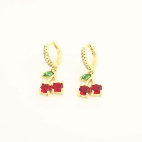 Boucles d'oreilles pendantes en laiton, bijoux de mode & pavé de micro zircon & pour femme, doré, Vendu par paire