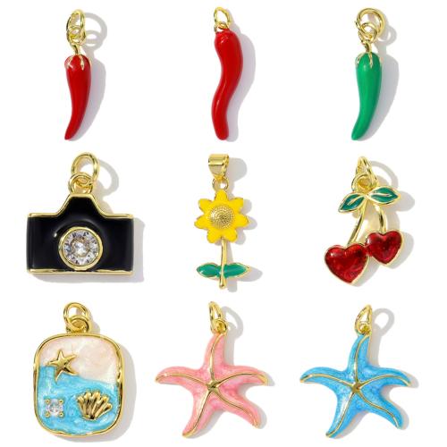 Cubic Zirconia Micro Pave Brass Pendant plated DIY & micro pave cubic zirconia & enamel nickel lead & cadmium free Sold By Bag
