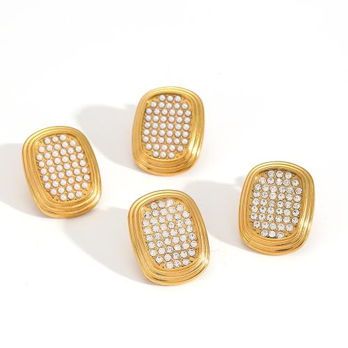 Stainless Steel Stud Earrings 304 Stainless Steel Ingot plated fashion jewelry & with rhinestone Sold By Pair