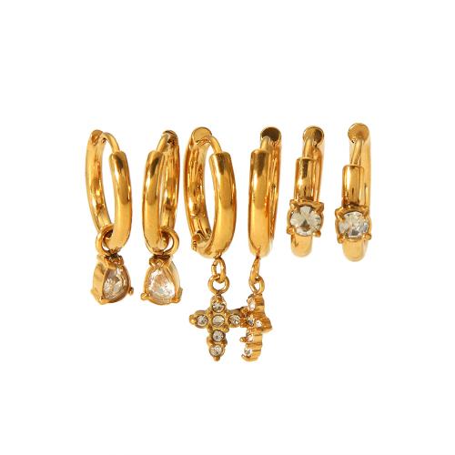 Rustfrit stål Lever Tilbage Earring, 304 rustfrit stål, forgyldt, mode smykker & med rhinestone, flere farver til valg, Solgt af par